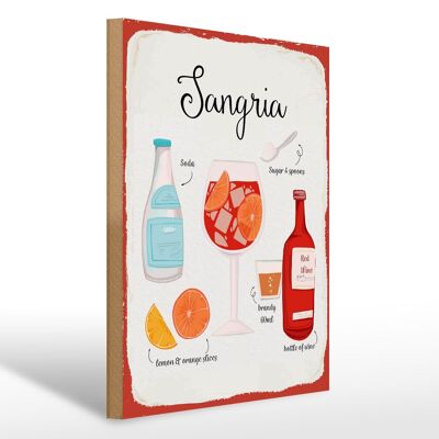 Cartello in legno Ricetta Sangria Cocktail Ricetta Soda 30x40cm