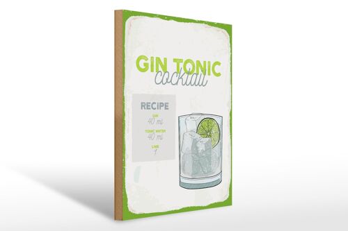 Holzschild Rezept Gin Tonic Cocktail Recipe 30x40cm