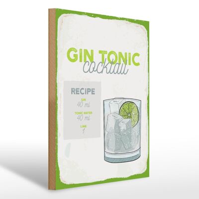 Panneau en bois Recette Gin Tonic Cocktail Recipe 30x40cm