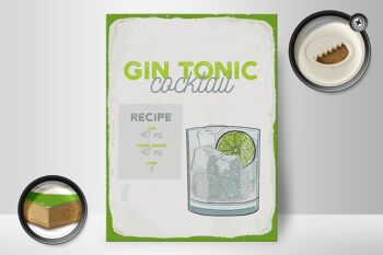 Panneau en bois Recette Gin Tonic Cocktail Recipe 30x40cm 2