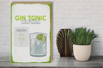 Panneau en bois Recette Gin Tonic Cocktail Recipe 30x40cm 3