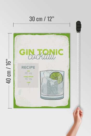 Panneau en bois Recette Gin Tonic Cocktail Recipe 30x40cm 4