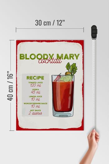 Panneau en bois Recette Bloody Mary Cocktail Recipe 30x40cm 4