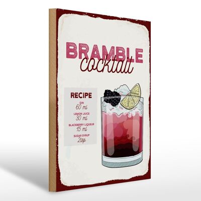 Letrero de madera receta Bramble Cocktail Recipe Gin 30x40cm