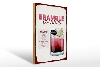 Panneau en bois recette Bramble Cocktail Recipe Gin 30x40cm 1