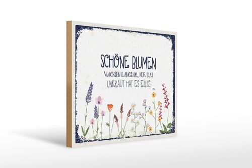 Holzschild Spruch schöne Blumen wachsen langsam 40x30cm