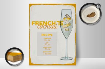 Panneau en bois recette French 75 Cocktail Recipe 30x40cm 2