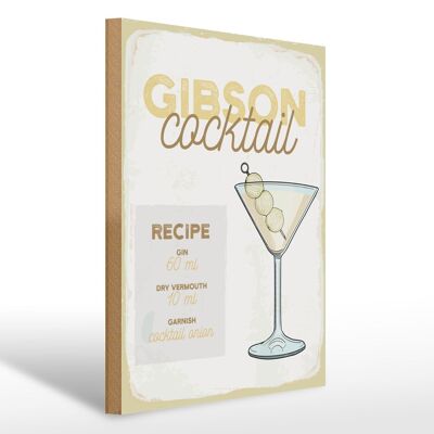 Cartello in legno ricetta Gibson Cocktail Recipe regalo 30x40 cm