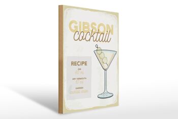 Panneau en bois recette Gibson Cocktail Recipe 30x40cm cadeau 1