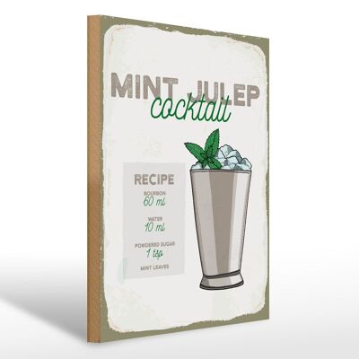 Cartel de madera Receta Cóctel Mint Julep Receta 30x40cm