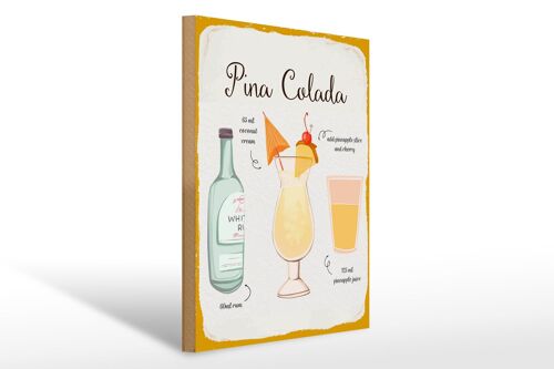 Holzschild Rezept Pina Colada Cocktail Recipe 30x40cm weißes Schild