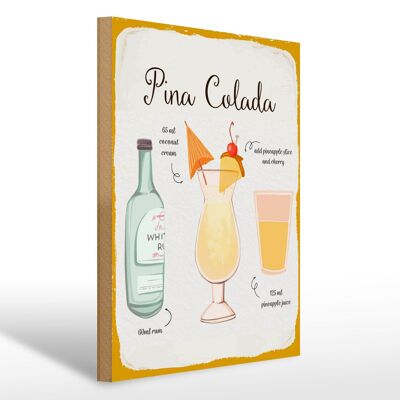 Cartello in legno ricetta Ricetta Cocktail Pina Colada Cartello bianco 30x40 cm