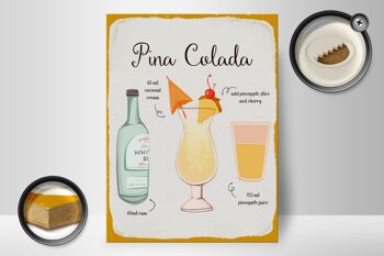 Panneau en bois recette Pina Colada Cocktail Recipe 30x40cm panneau blanc 2