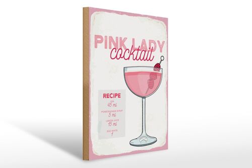 Holzschild Rezept Pink Lady Cocktail Recipe 30x40cm