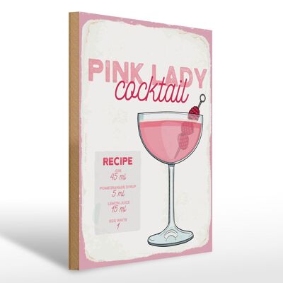Letrero de madera receta Receta Cóctel Pink Lady 30x40cm