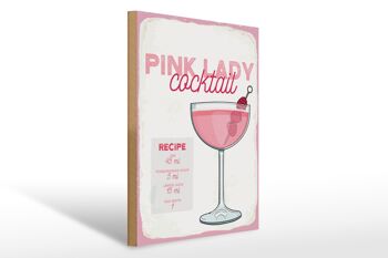 Panneau en bois recette Pink Lady Cocktail Recipe 30x40cm 1