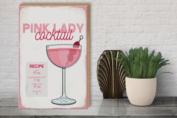 Panneau en bois recette Pink Lady Cocktail Recipe 30x40cm 3