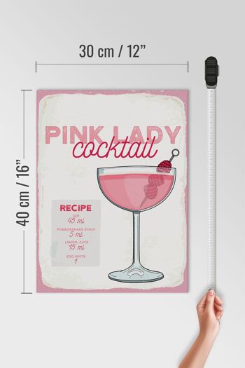 Panneau en bois recette Pink Lady Cocktail Recipe 30x40cm 4