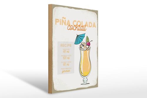 Holzschild Rezept Pina Colada Cocktail Recipe 30x40cm