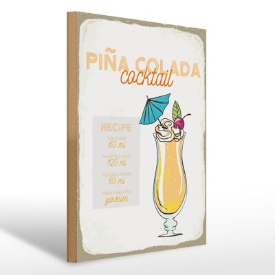 Cartello in legno ricetta Ricetta Cocktail Pina Colada 30x40 cm