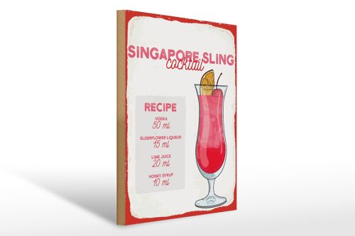 Holzschild Rezept Singapore Sling Cocktail Recipe 30x40cm