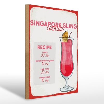 Holzschild Rezept Singapore Sling Cocktail Recipe 30x40cm