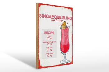 Panneau en bois recette Singapore Sling Cocktail Recipe 30x40cm 1
