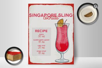 Panneau en bois recette Singapore Sling Cocktail Recipe 30x40cm 2
