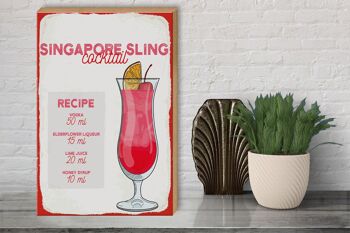 Panneau en bois recette Singapore Sling Cocktail Recipe 30x40cm 3