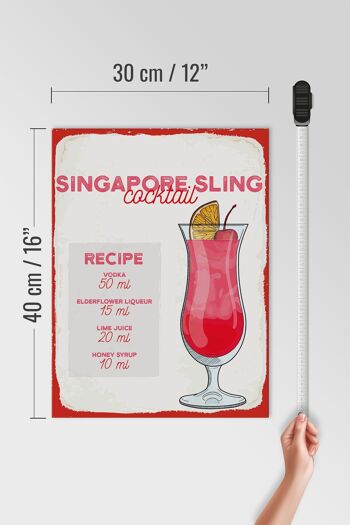 Panneau en bois recette Singapore Sling Cocktail Recipe 30x40cm 4