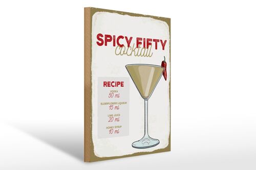 Holzschild Rezept Spicy Fifty Cocktail Recipe 30x40cm
