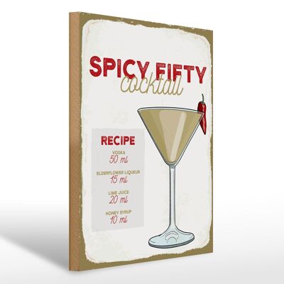 Cartello in legno ricetta Ricetta Cocktail Spicy Fifty 30x40cm