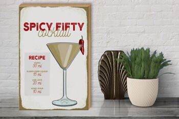 Panneau en bois Recette Spicy Fifty Cocktail Recipe 30x40cm 3