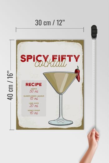 Panneau en bois Recette Spicy Fifty Cocktail Recipe 30x40cm 4