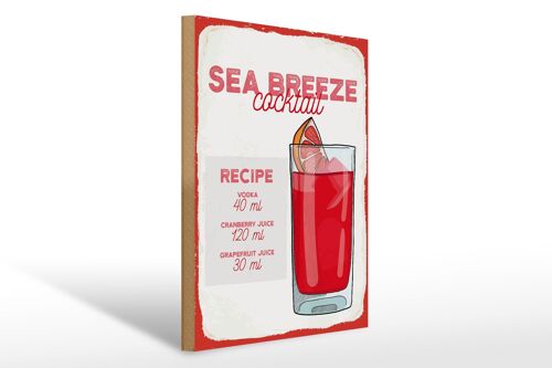 Holzschild Rezept Sea Breeze Cocktail Recipe 30x40cm