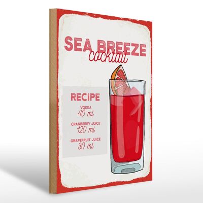 Panneau en bois Recette Sea Breeze Cocktail Recipe 30x40cm