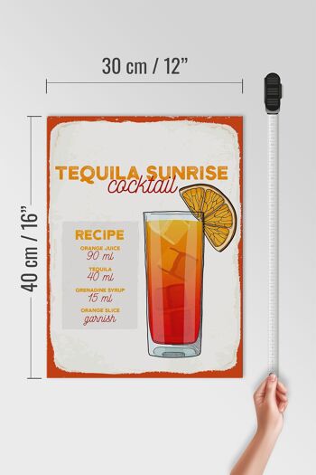 Panneau en bois recette Tequila Sunrise Cocktail Recipe 30x40cm 4