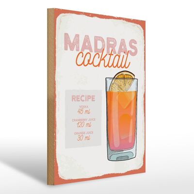 Cartel de madera Receta Cóctel Madras Receta Vodka 30x40cm