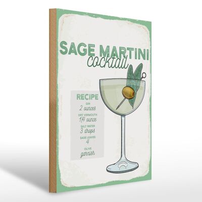 Cartello in legno ricetta Ricetta Cocktail Sage Martini 30x40cm