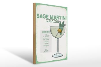 Panneau en bois Recette Sauge Martini Cocktail Recette 30x40cm 1