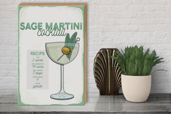 Panneau en bois Recette Sauge Martini Cocktail Recette 30x40cm 3