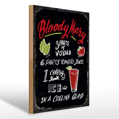 Cartello in legno ricetta Ricetta Bloody Mary Cocktail Cartello nero 30x40 cm