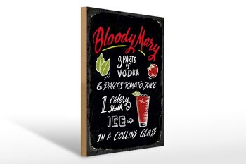 Panneau en bois Recette Bloody Mary Cocktail Recipe 30x40cm panneau noir 1