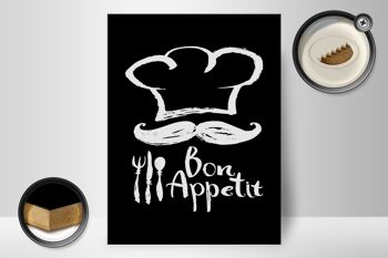 Panneau en bois alimentaire 30x40cm Bon Appetit Restaurant n/b 2