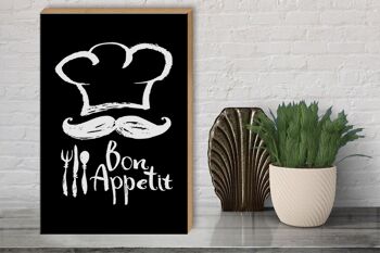 Panneau en bois alimentaire 30x40cm Bon Appetit Restaurant n/b 3