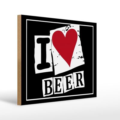 Cartel de madera 40x30cm I Love Beer (corazón)