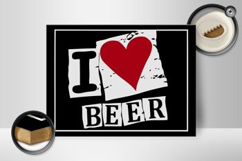 Panneau en bois 40x30cm I Love Beer (coeur) 2