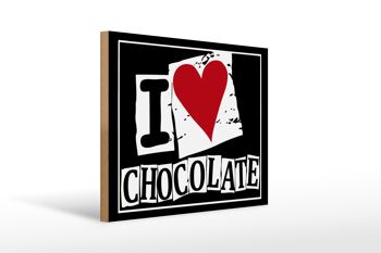 Panneau en bois disant 40x30cm I Love Chocolate (coeur) 1