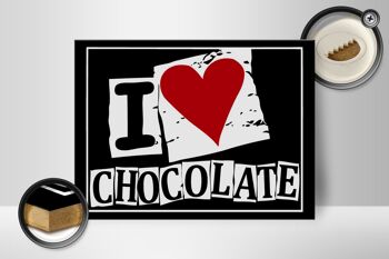 Panneau en bois disant 40x30cm I Love Chocolate (coeur) 2
