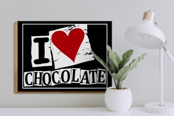 Panneau en bois disant 40x30cm I Love Chocolate (coeur) 3